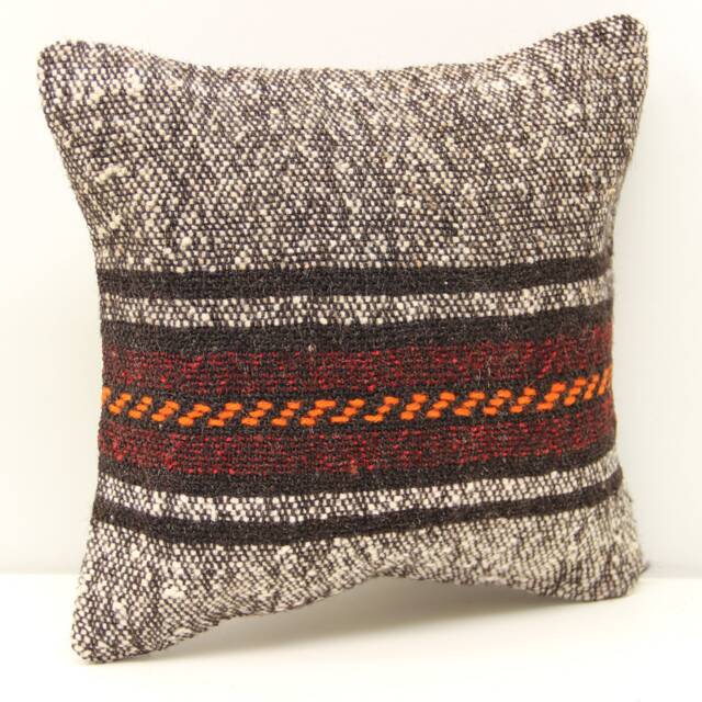 Handmade Turkish Kilim Pillow Cover, Wool & Cotton, 12x12 - image 1