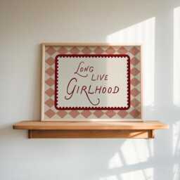 Long Live Girlhood Wall Art Print, Girls Bedroom Decor, Pink & Red Aesthetic, Retro Vintage Art, Harlequin Pattern, Birthday Gift - thumbnail 3