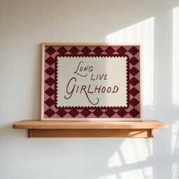 Long Live Girlhood Wall Art Print, Girls Bedroom Decor, Pink & Red Aesthetic, Retro Vintage Art, Harlequin Pattern, Birthday Gift - thumbnail 1