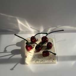 Realistic Cherry Candle Set With Cake Stand & Stickers - Aesthetic Food For Topper, Soy Wax Fruit Decor, Unique Birthday Gift - thumbnail 2