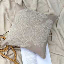 "Mocha Beige Cotton Linen Beaded Sea Creature Pattern Throw Pillow Cover, 16""x16" - thumbnail 3
