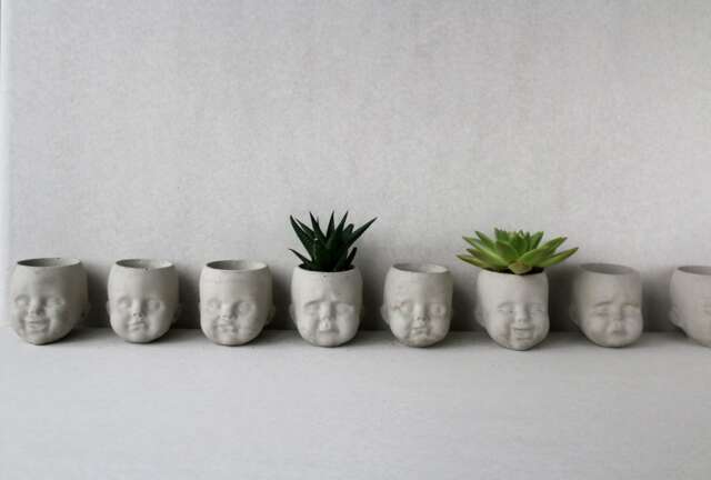 Emotional Baby Head Planter - Concrete Succulent Pot - image 1