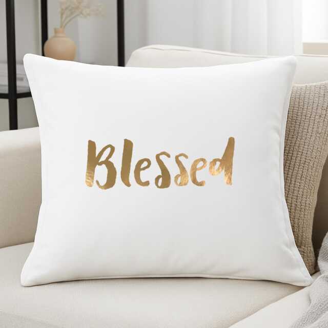 Blessed Cushion Cover Cotton Pillow With Metallic Vinyl Quote Decor - image 1