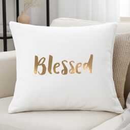 Blessed Cushion Cover Cotton Pillow With Metallic Vinyl Quote Decor
