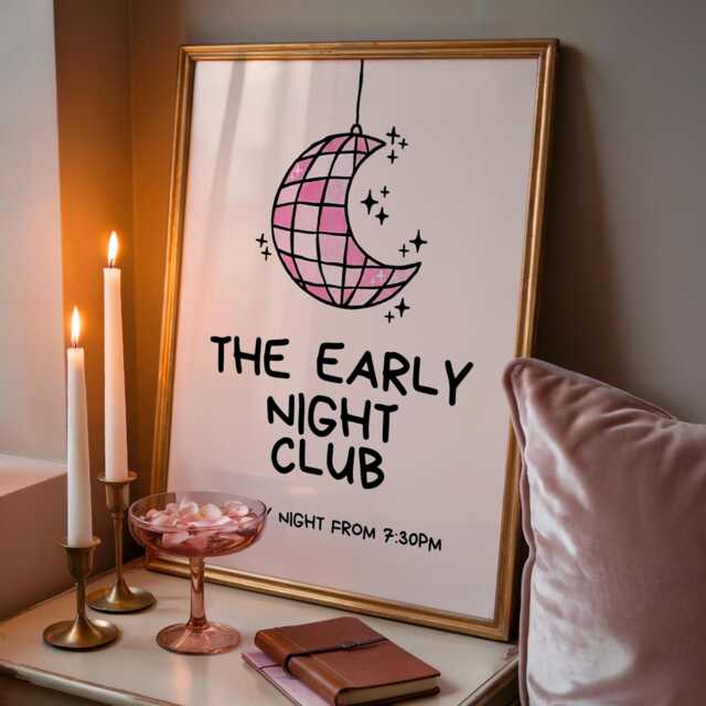Pink Bedroom Print - Early Night Above Bed Poster Funny Bedroom Decor - image 1