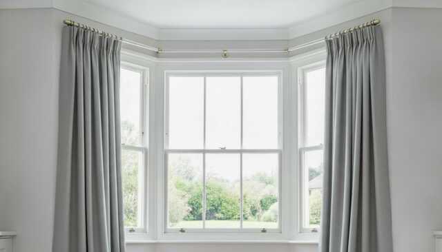 Clear Bay Window Curtain Pole For 3-Sided Curtains - Custom Acrylic Rail With Brass Brackets & End Caps - image 1