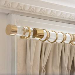 Clear Bay Window Curtain Pole For 3-Sided Curtains - Custom Acrylic Rail With Brass Brackets & End Caps - thumbnail 3