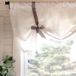 White Tie Up Shade Valance , Designer Valance , Farmhouse Look Modern Home Decor, Nursery Kitchen Curtain - thumbnail 3