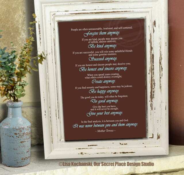 Mother Teresa Catholic Quote Do It Anyway Theresa Inspirational Words Wall Art Modern Farmhouse Print Family Quotes For - image 1