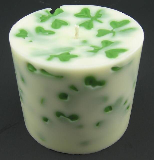 Saint Patrick's Day Shamrock Clover Green & White Soy Mini Pillar Candle - image 1