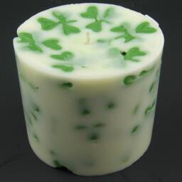 Saint Patrick's Day Shamrock Clover Green & White Soy Mini Pillar Candle - thumbnail 4