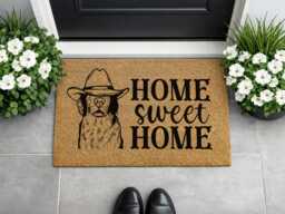 Home Sweet Dog Doormat - Cowboy Hat Pet Sign Western Welcome Rug - thumbnail 1