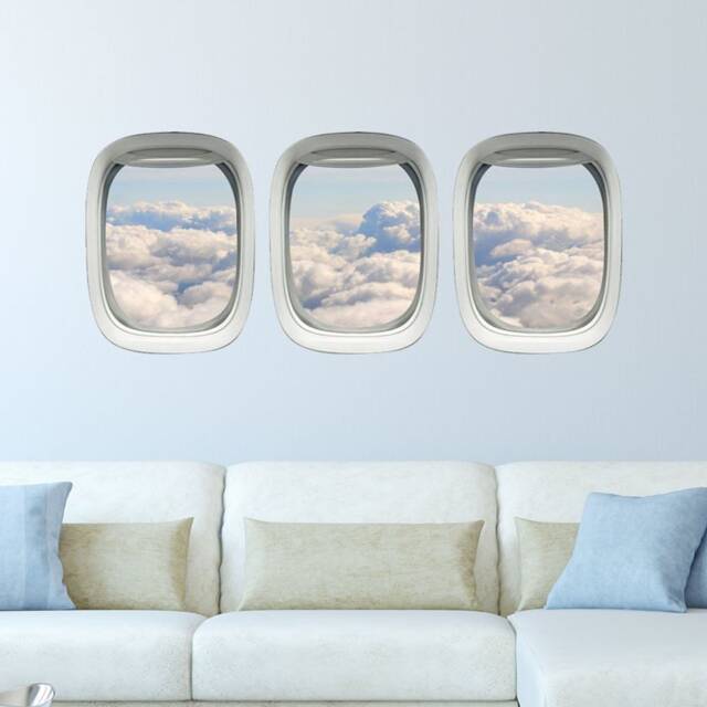 Airplane Wall Decals Sky Art Kids Room Clouds Window Aviation Decor Vwaq-Ppw13 - image 1