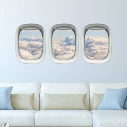Airplane Wall Decals Sky Art Kids Room Clouds Window Aviation Decor Vwaq-Ppw13 - thumbnail 1