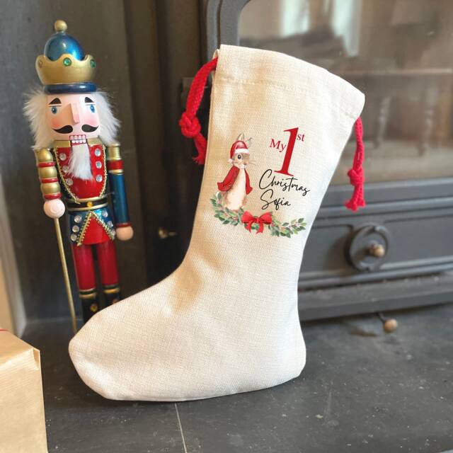 Luxury Christmas Stocking, Personalised Linen Stocking/Sack, Stocking/Sack, Bunny Rabbit 1St Stocking - image 1