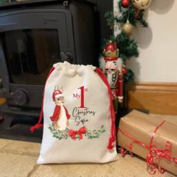Luxury Christmas Stocking, Personalised Linen Stocking/Sack, Stocking/Sack, Bunny Rabbit 1St Stocking - thumbnail 3