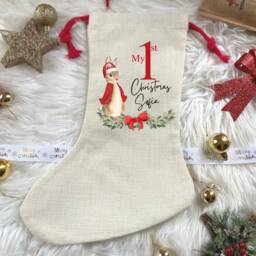 Luxury Christmas Stocking, Personalised Linen Stocking/Sack, Stocking/Sack, Bunny Rabbit 1St Stocking - thumbnail 2