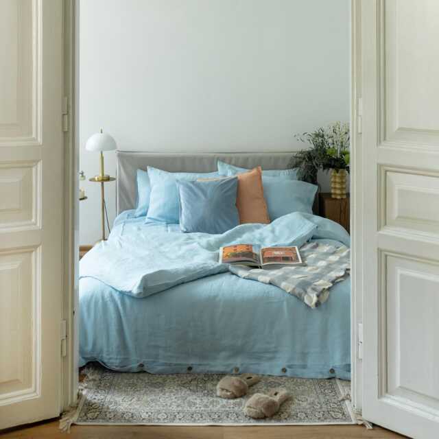 Blue Linen Bedding Set Organic Natural Bed Duvet Cover & 2 Pillowcases in Queen, King, Single, Double, Twin Sizes - image 1