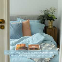 Blue Linen Bedding Set Organic Natural Bed Duvet Cover & 2 Pillowcases in Queen, King, Single, Double, Twin Sizes - thumbnail 3