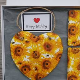 Sunflower Slate Heart Wall Hanging With Matching Coasters - thumbnail 3