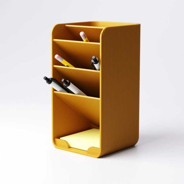 Tiered Pen Holder - Desk Organiser With Sticky Note Shelf Tidy Teacher Gift 19 Colours UK Made - image 1