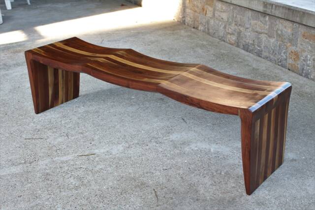Long Black Walnut Bench With Three Curves - image 1