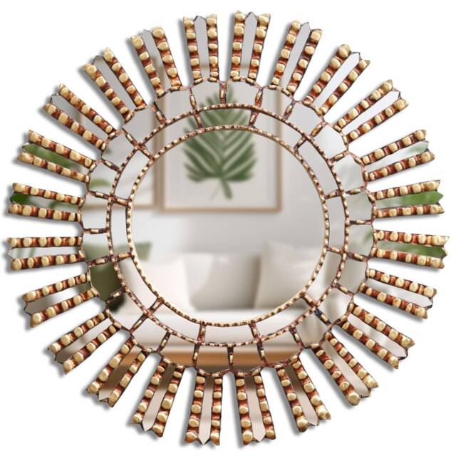 Peruvian Sword Mirror 60 cm Handmade Wall Decor - Carved Wood Round Artistic Statement For Living Room Bathroom - image 1