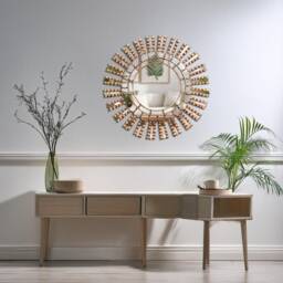 Peruvian Sword Mirror 60 cm Handmade Wall Decor - Carved Wood Round Artistic Statement For Living Room Bathroom - thumbnail 3