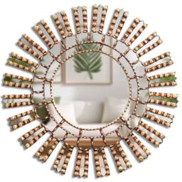 Peruvian Sword Mirror 60 cm Handmade Wall Decor - Carved Wood Round Artistic Statement For Living Room Bathroom - thumbnail 1