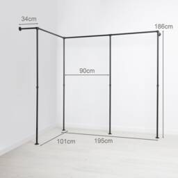 Clothes Rack Industrial Rick Iii Black - Walk-In Wardrobe Corner-Mounted Design Ready-To-Assemble Delivery - thumbnail 2