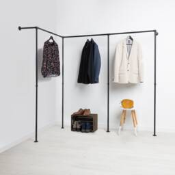 Clothes Rack Industrial Rick Iii Black - Walk-In Wardrobe Corner-Mounted Design Ready-To-Assemble Delivery