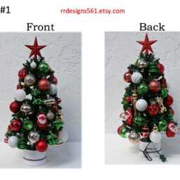 Miniature Christmas Tree Fully Decorated With 50 Lights, Tabletop Centerpiece, Rrdesigns561 - thumbnail 2