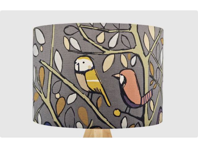Modern Dark Grey Birds Lampshade, Table Floor Lamp/Ceiling Pendant, Small Medium Large 20cm 25cm 30cm 35cm 40cm UK Fabric Drum Light Shade - image 1