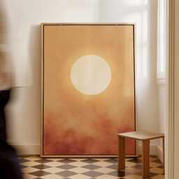 Amber Orb - Warm Orange Sun Over Soft Clouds, Minimal Sky Abstract Wall Art Print For Cozy Living Room Bedroom & Neutral Decor - thumbnail 3