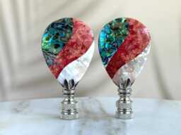 Abalone Mosaic Lamp Finials - Inlaid Shell Specimens On Shiny Chrome Hardware A Single Finial Or Matching Pair - thumbnail 1