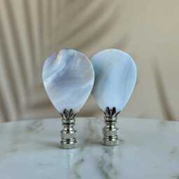 Abalone Mosaic Lamp Finials - Inlaid Shell Specimens On Shiny Chrome Hardware A Single Finial Or Matching Pair - thumbnail 3