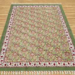 Handmade Floral Block Printed Cotton Rug - Sea Pink & Green - thumbnail 4