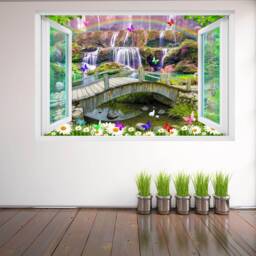 Waterfall Butterflies Flowers Rainbow Wall Decal Sticker Mural Poster Print Art Kids Girls Bedroom Decor Hd41 - thumbnail 3