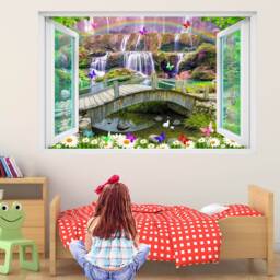 Waterfall Butterflies Flowers Rainbow Wall Decal Sticker Mural Poster Print Art Kids Girls Bedroom Decor Hd41 - thumbnail 2