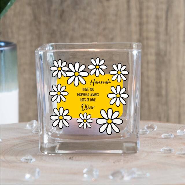 Personalised I Love You Daisy Glass Tea Light Holder - image 1