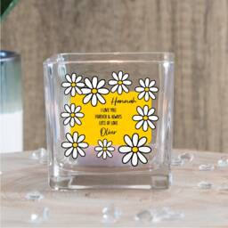 Personalised I Love You Daisy Glass Tea Light Holder - thumbnail 1