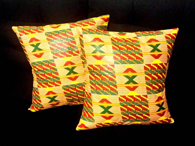 Green Peach African Africa Ankara Kente Decor Throw Pillow Case Cover 16' X - image 1