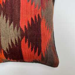 "Handwoven Afghan Red Kilim Vintage Carpet Cushion Cover, 45cm X 45cm, - 18"" 18" - thumbnail 3
