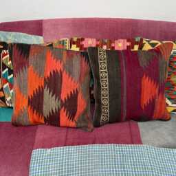 "Handwoven Afghan Red Kilim Vintage Carpet Cushion Cover, 45cm X 45cm, - 18"" 18" - thumbnail 2