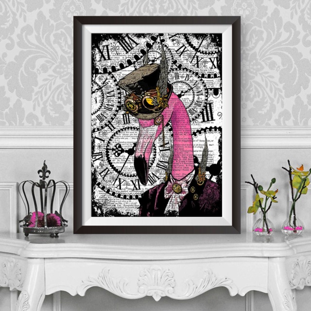 steampunk Pink Flamingo Print Pink Wall Art Home Decor Poster Flamingo Nursery Art Kids Room