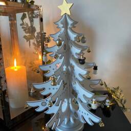 Wooden Christmas Tree Decoration Xmas Handmade Ornament Silver & White Centerpiece Indoor Decor Gift 35cm - thumbnail 3