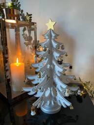 Wooden Christmas Tree Decoration Xmas Handmade Ornament Silver & White Centerpiece Indoor Decor Gift 35cm - thumbnail 1