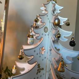 Wooden Christmas Tree Decoration Xmas Handmade Ornament Silver & White Centerpiece Indoor Decor Gift 35cm - thumbnail 2
