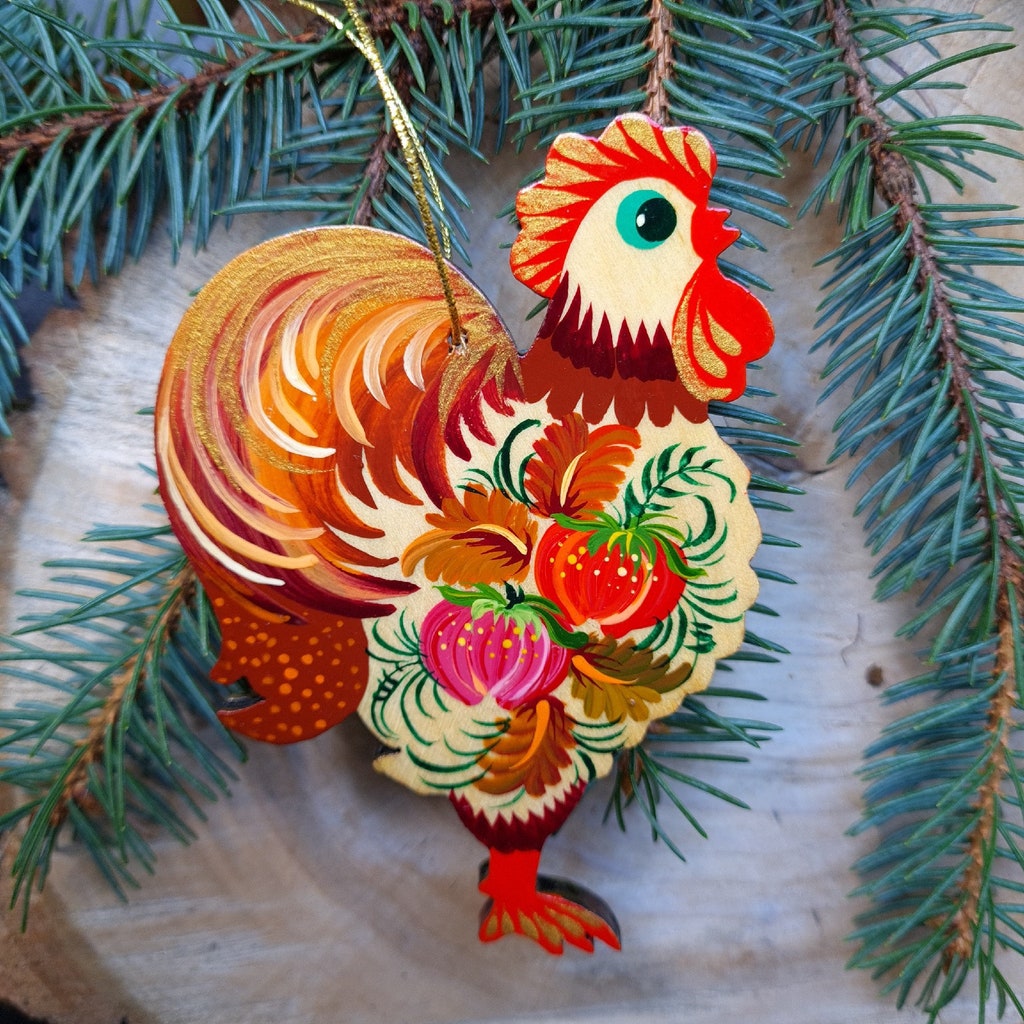Rooster Wooden Christmas Decorations Hand Painted in Ukrainian Style,  Rustic Chicken Ornaments With Petrykivka Painting by Etsy | ufurnish.com, image size:1024x1024