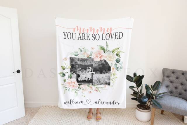 Christmas Blanket, Gift, We Love You Mom, Personalized Mom Gift For Grandparent, Birthday Are So Loved - image 1